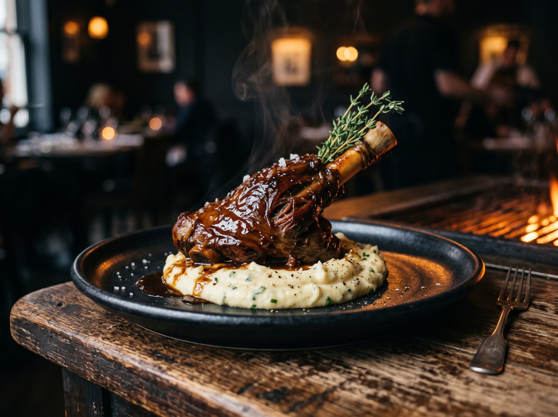 Ember-roasted lamb shank