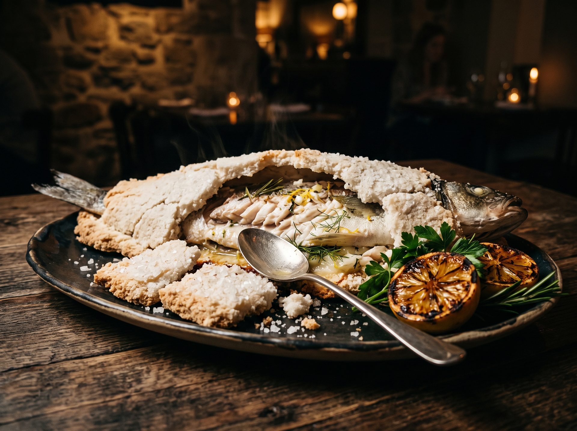 Stone-oven sea bass